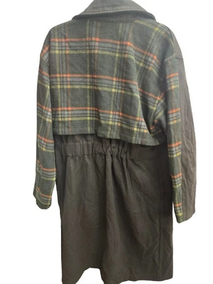Women's Bernardo Double Breasted Overcoat Sz L Military Green With Orange Plaid - Image 2 of 4