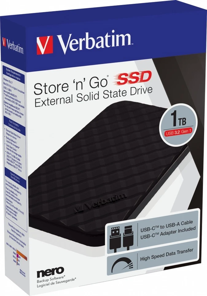 Verbatim SSD Esterno 1TB Store 'n' Go Portable Hard Disk Stato Solido PC USB 3.1
