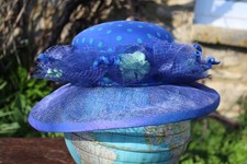 Special Occasion Hat, Wedding Blue with flowers  56-57cm -
