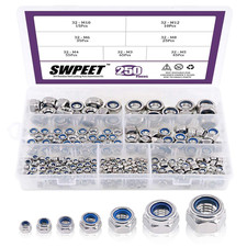 250Pcs 304 Stainless Steel Metric Lock Nut Assortment Kit Perfect for Lock Washe