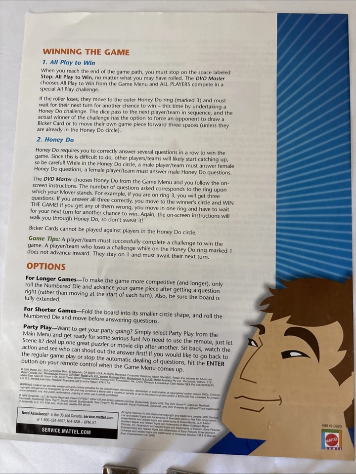 Scene it Board Game Replacement Pieces DVD Board Instructions 3 die and 4 Pieces - Image 2 of 4