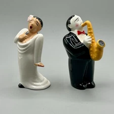 1990s Jazz Singer & Sax Player Salt & Pepper Shakers by Clay Art in Mint Cond