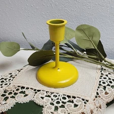 Vintage Bright Yellow Hallmark Metal Candlestick Holder MCM Art Deco Style