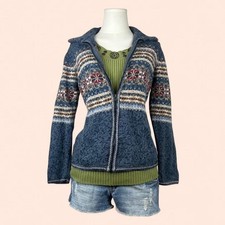 Vintage Tiara Intl Fair Isle Zip Up Knjt Cardigan S Cottage Boho Granola