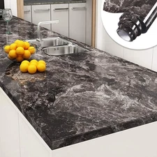 Bathroom Counter Top Peel and Stick Waterproof 24"X200" Black Brown Marble Co...