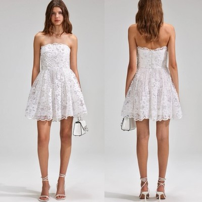 Self Portrait White Beaded 3D Floral Sequin Bandeau Bridal Mini Dress 8 NWT  $655 | eBay