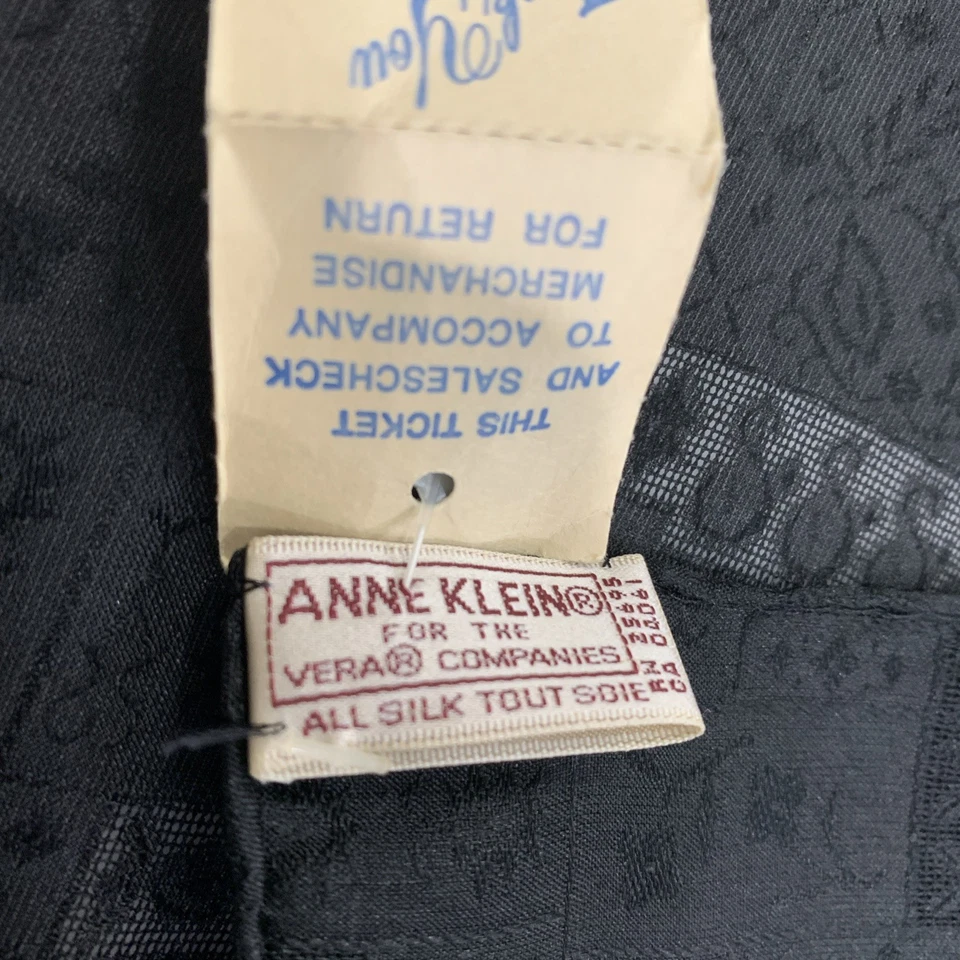 复古 Anne Klein 100% 真丝围巾黑色矩形 17x60 英寸现代艺术全新无标签 — 第 3/4 张图片