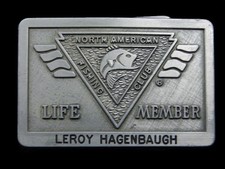 SA13112 VINTAGE 1970s  NORTH AMERICAN FISHING CLUB  LIFE MEMBER BELT BUCKLE