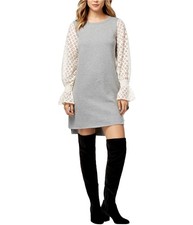 Kensie Womens Lace Sleeve Shift Dress, Grey, X-Small