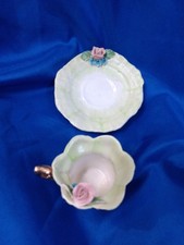 Vintage Handpainted Miniature Porcelain Tea Cup  Saucer w/Rose Flower