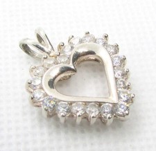 925 STERLING SILVER CUBIC ZIRCONIA OPEN HEART PENDANT 25.4x20MM  3.8G