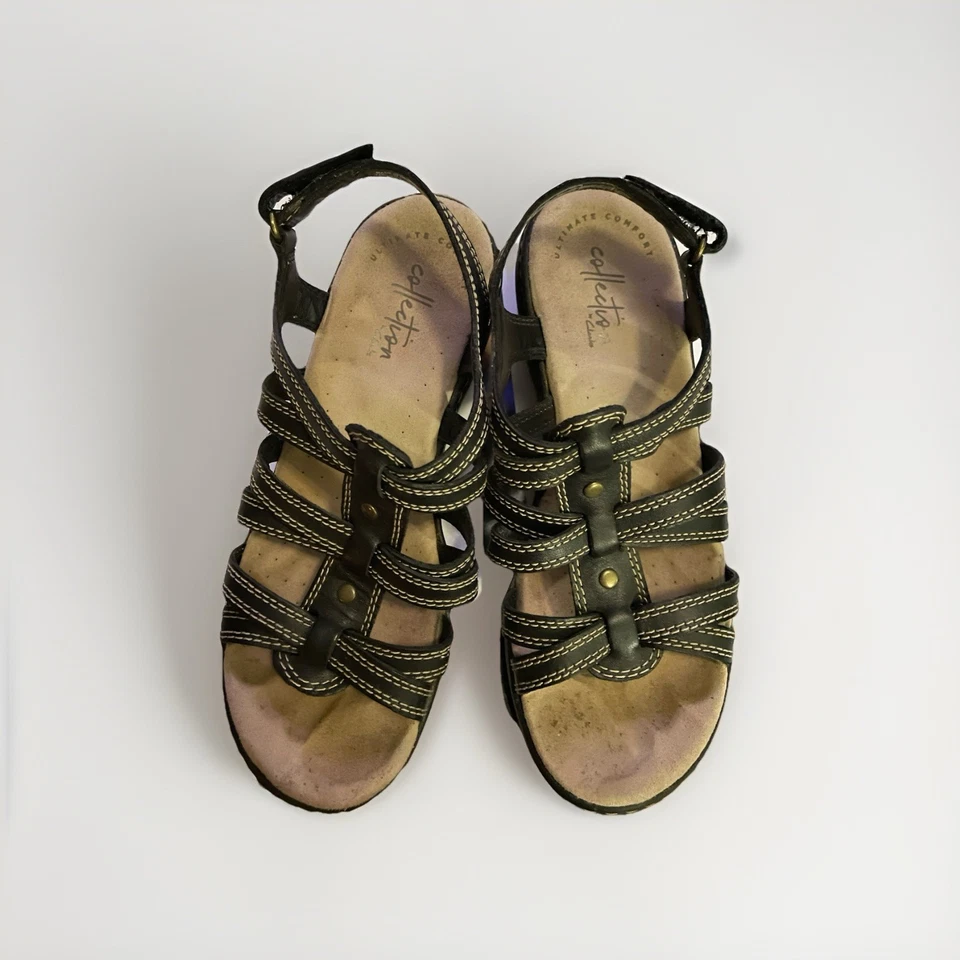 Sandalias Clarks Collection Ultimate Comfort para mujer talla 6 M cuero negro Foto 2 de 4