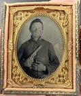 Civil War 1/9 Tintype of a Union Cavalry Soldier Showing Off His Colt 1851 Navy