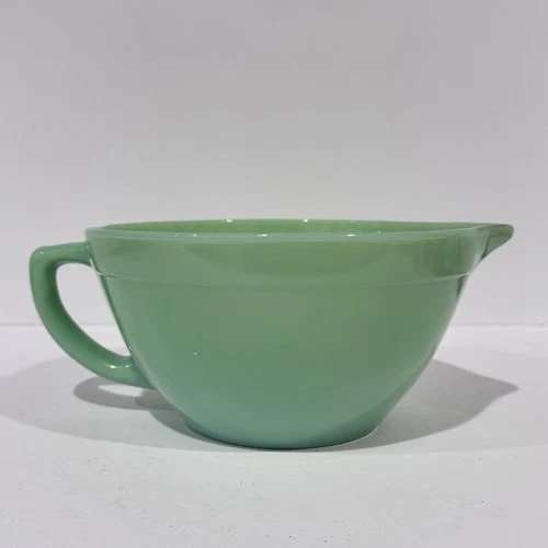 Vintage Fire King Green Jadeite Oven Ware Mixing Batter Bowl with Spout Handle