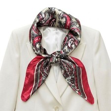   New Elegant Bandana Square Silky Scarf Satin Soft Red Brown Paisley Luxury