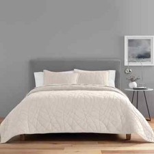 Nestwell Cotton Voile 3-Piece Full/Queen Stitch Pattern Quilt Set in Moonbeam