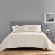 Nestwell Cotton Voile 3-Piece Full/Queen Stitch Pattern Quilt Set in Moonbeam