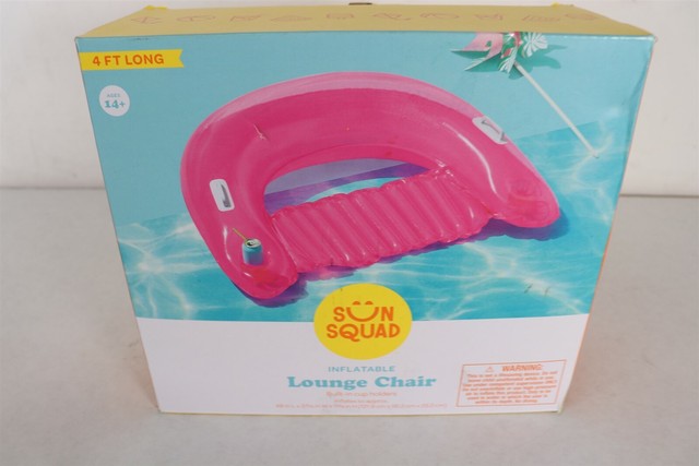 Sun Squad Pink Inflatable Pool Lounge Chair Float 4 FT Cup Holders for