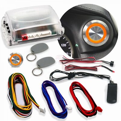 Orange LED Illuminated Billet Push Button Car Engine Ignition Start 12V Kit RFID