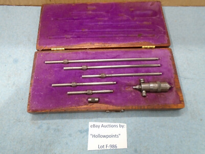 Starrett 124 vintage Machinist Inside Micrometer Set 2'' to 8'' in Wood Case F986