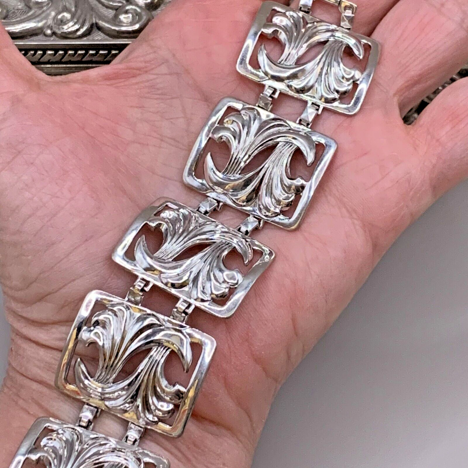 Repousse Openwork Panel Sterling Silver Wave Vtg … - image 1