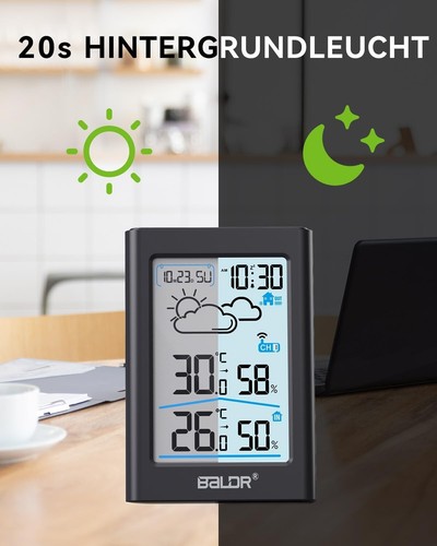 BALDR Wetterstation Funk mit Außensensor, Digital DCF-Funkuhr Thermometer Inn... - Bild 7 von 8