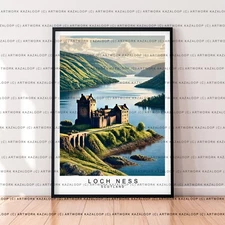 Loch Ness Scotland Unframed Illustration Art Print Loch Ness Poster