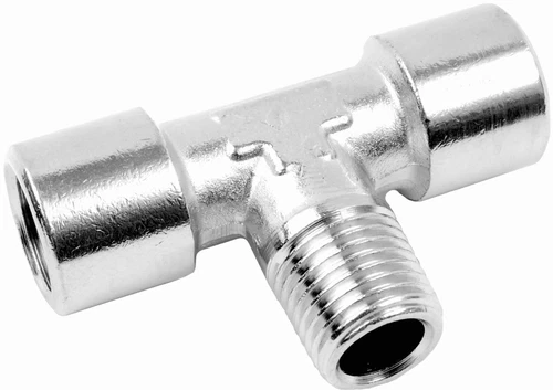 T-Stück mit 2x Innengewinde, 1x Außengewinde Messing vernickelt Gewindefitting