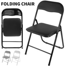 Folding Chair Foldable Stool Metal Chairs Space Saving Padded Seat Back Rest UK