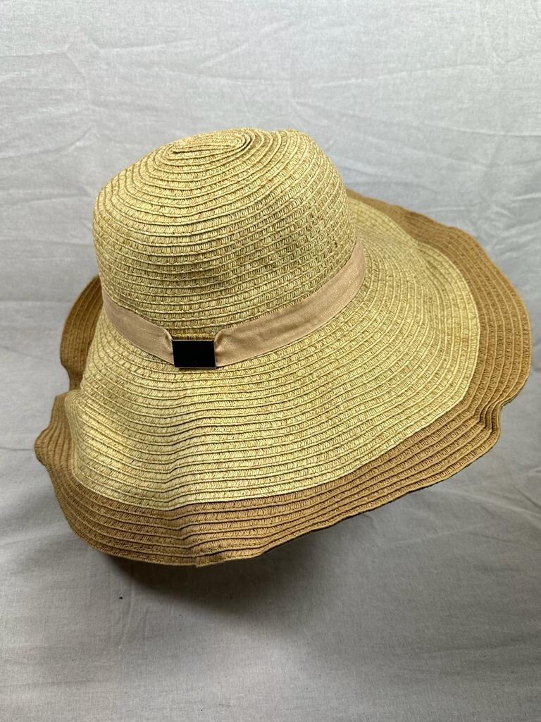 PRIMARK WOMEN'S BEIGE 100% PAPER BAND WIDE BRIM HAT UK ONE SIZE