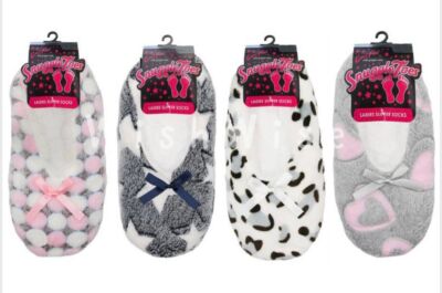 LADIES LUXERY Rubber Grip Socks Ballerina Slippers Fleece Ballet