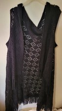 Maurices Womens One Size Sleevelesss Black Cape Crochet Fringe No Buttons