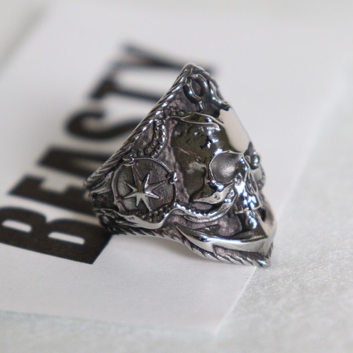 Men's Pirate Skull Compass Anchor Punk Stainless Steel Ring Men Size 10 New Gift - Picture 7 of 11