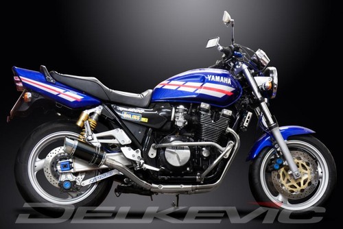 YAMAHA XJR1200 FULL 4-2 EXHAUST SYSTEM 200mm CARBON ROUND SILENCERS - Picture 3 of 4