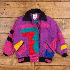 Vintage Together! Padded Jacket M 80s Windbreaker Geometric Purple Womens Zip