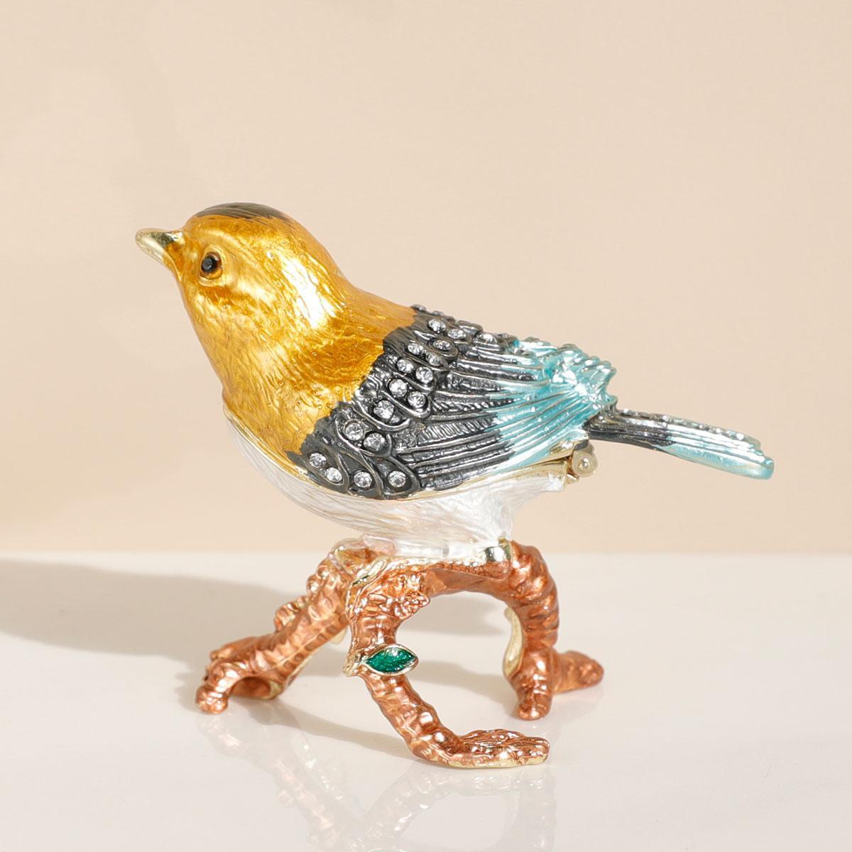 Romantic Multicolor Enameled Metal Bird Jewelry Box with Magnetic Closure Gift