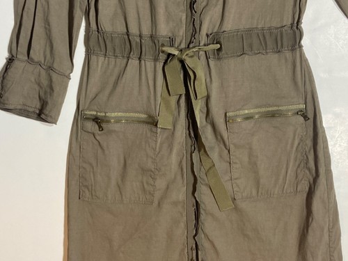 Tahari for Nordstrom Linen Rayon Small Zip Dress Olive Long Sleeve Tie Waist - Picture 4 of 13