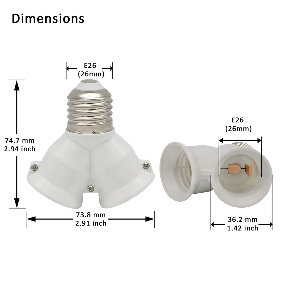 2 in 1 LED Light Socket Splitter Adapter for E26/E27 Medium Base Extender Socket - Image 2 of 4
