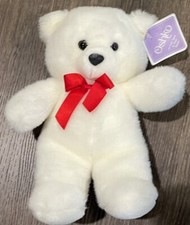OSHKO INTERNATIONAL TEDDY BEAR WHITE STUFFED ANIMAL PLUSH TOY w/ BOW NWT 12" VTG