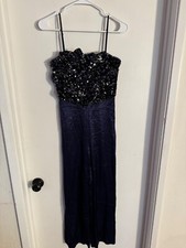 Women. "Badgley Mischka " navy blue sequin, strapless jumpsuit. Size 2 Prev. Own