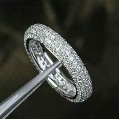 2.50 Ct Round REAL Moissanite Eternity Wedding Band Ring 14K White Gold Plated
