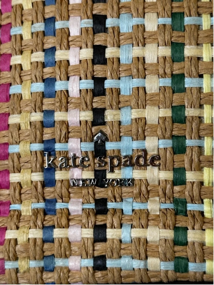 KATE SPADE Medium Raffia Woven Tote Bag with Green Leather Trim - Image 4 of 4