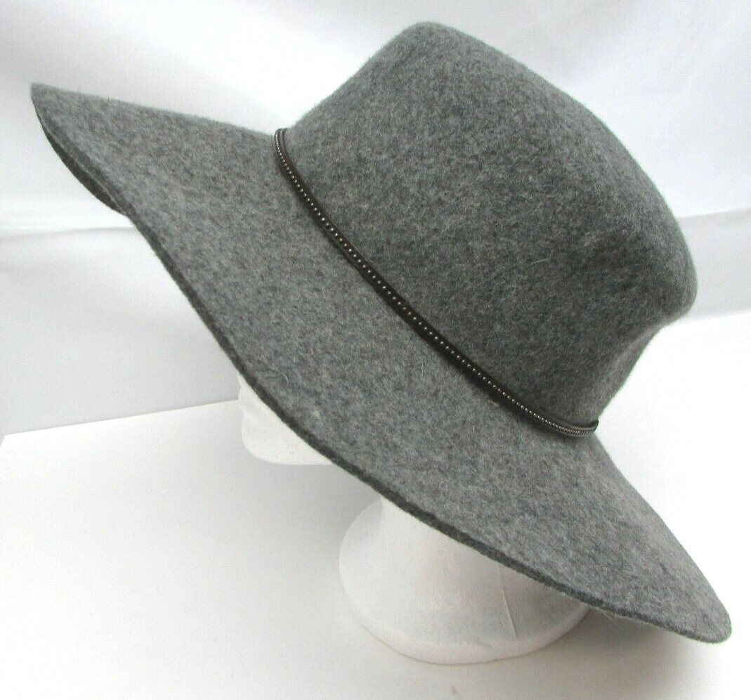 FRYE Felt Boater Studded Band Hat Size M/L Lead Grey 100  display picture 1