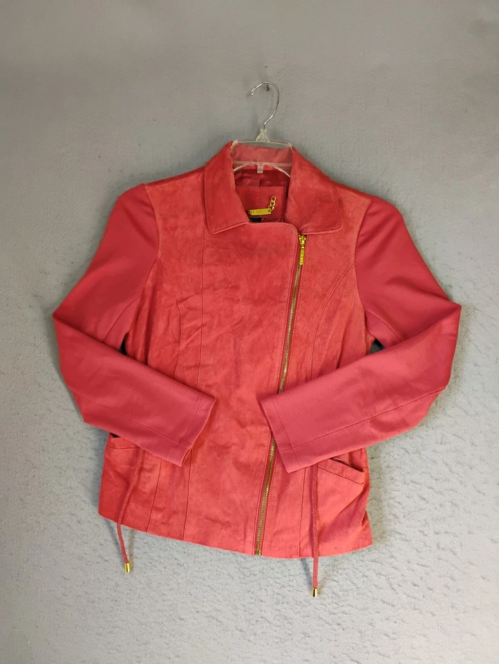 Iman Womens Jacket XS Red Leather Lined Full Zip Long Sleeve Solid Collared - Imagem 3 de 4