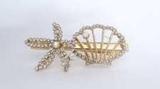 Gold starfish shell metal crystal alligator hair pin clip barrette