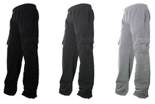 Mens Fleece Lined Cargo Sweat Pants Track Pants With bottom Drawstring L-2XL