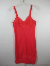 Vintage 50s 60s Val Mode Satin Full Dress Slip 32 Short Red Nylon Lace Trim