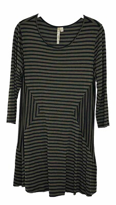 Comfy USA Women s Size Medium Long Sleeve Round Neck Olive Black Striped Tunic