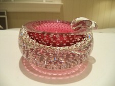 MCM Sommerso Cranberry Glass Controlled Bubbles Ashtray Heavy EUC