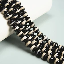 Black & White Stripe Tibetan Agate Faceted Round Beads 6mm to 12mm 15.5" Strd